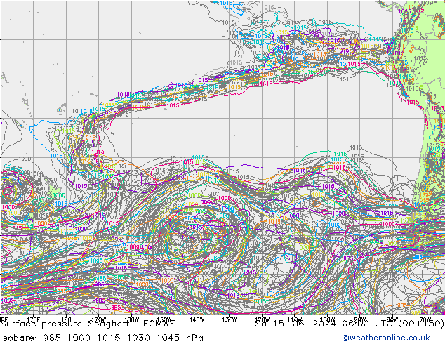 Atmosférický tlak Spaghetti ECMWF So 15.06.2024 06 UTC