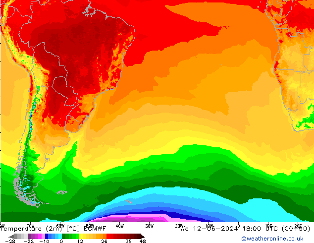 Temperature (2m) ECMWF We 12.06.2024 18 UTC
