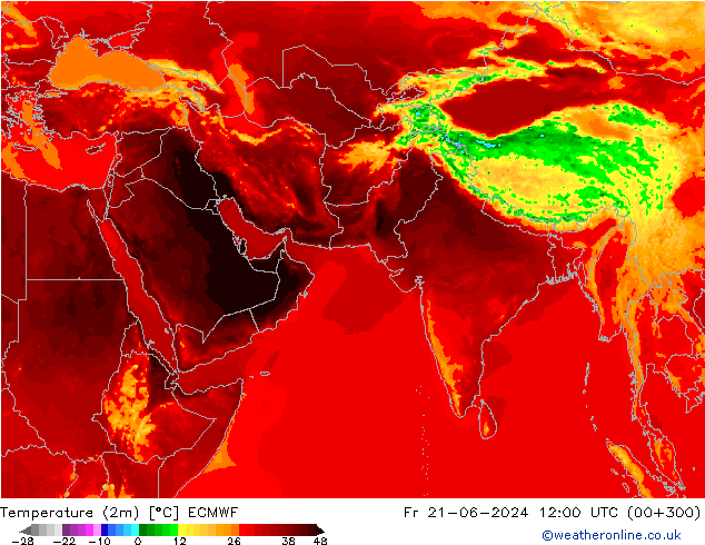 Temperaturkarte (2m) ECMWF Fr 21.06.2024 12 UTC