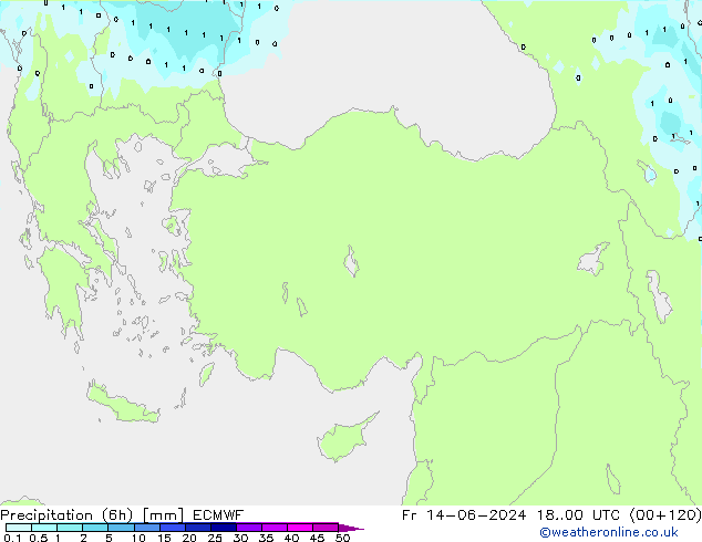 Precipitation (6h) ECMWF Fr 14.06.2024 00 UTC
