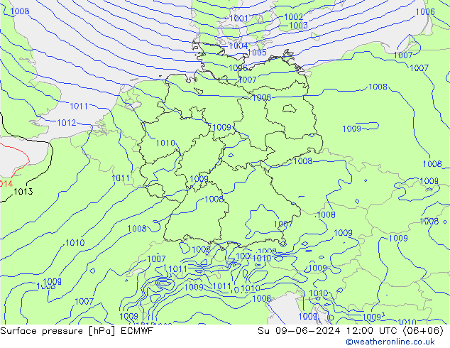 地面气压 ECMWF 星期日 09.06.2024 12 UTC