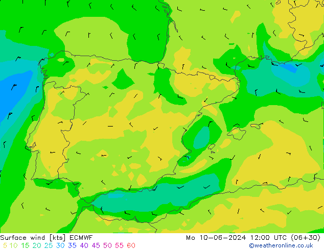 Surface wind ECMWF Mo 10.06.2024 12 UTC