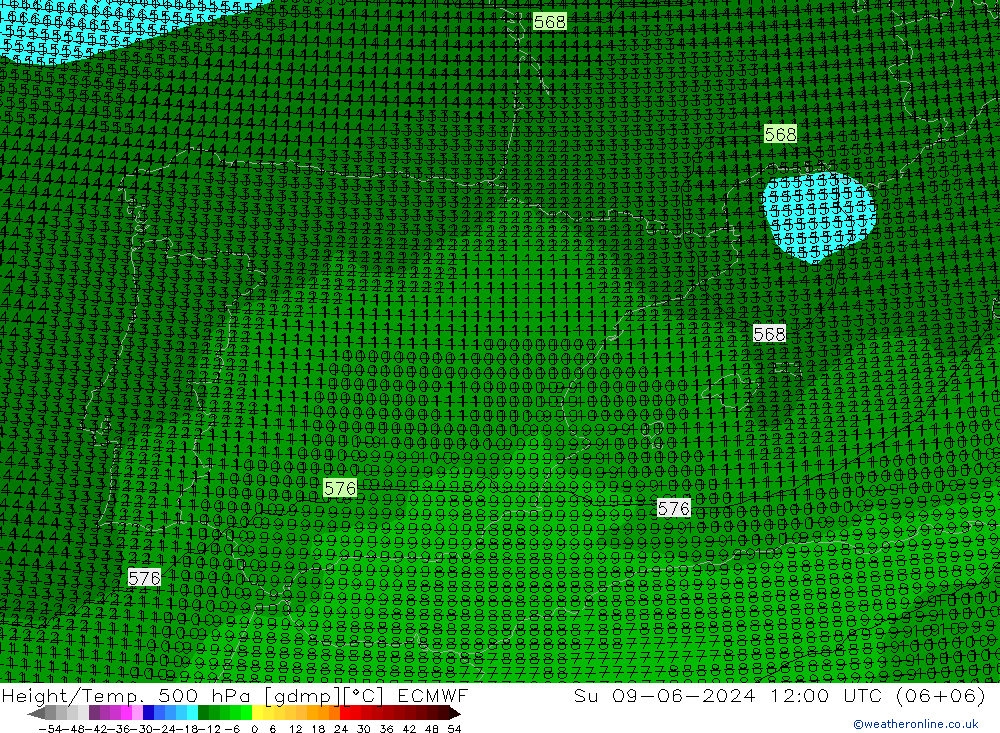 Yükseklik/Sıc. 500 hPa ECMWF Paz 09.06.2024 12 UTC