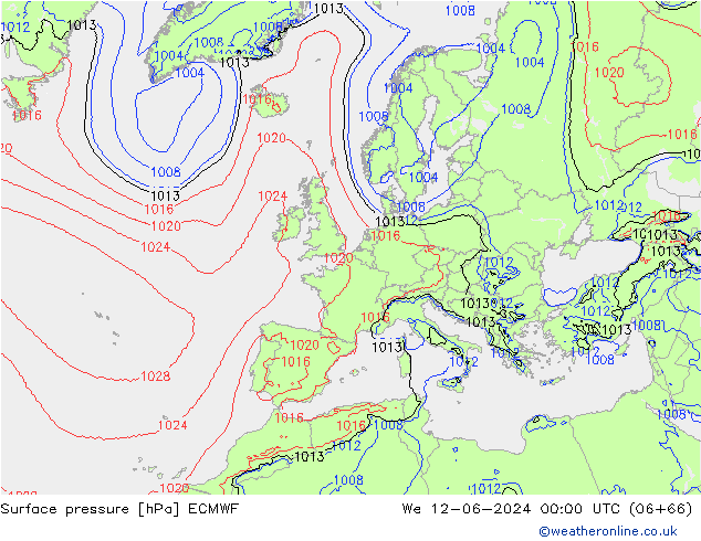 Surface pressure ECMWF We 12.06.2024 00 UTC