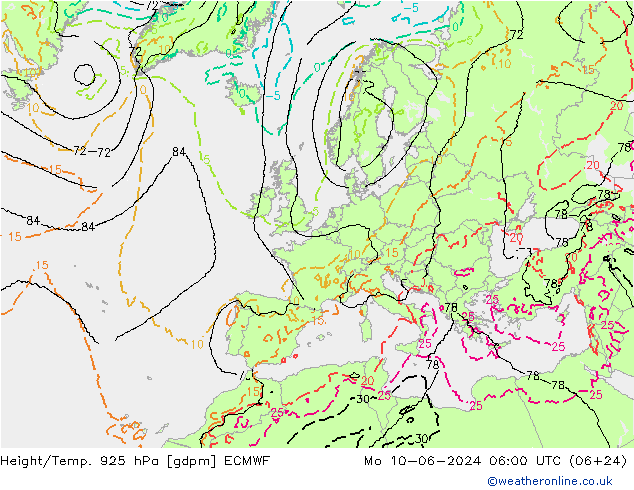Height/Temp. 925 hPa ECMWF Po 10.06.2024 06 UTC