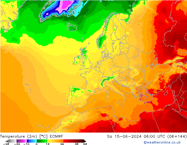 Temperature (2m) ECMWF Sa 15.06.2024 06 UTC