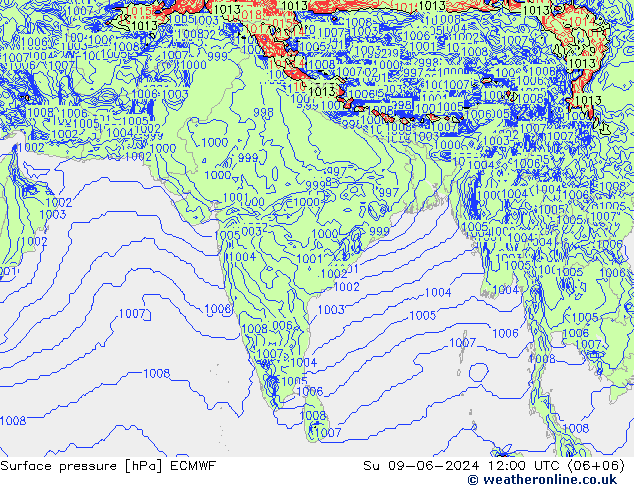 Atmosférický tlak ECMWF Ne 09.06.2024 12 UTC