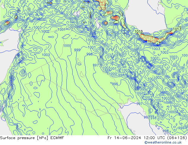 Atmosférický tlak ECMWF Pá 14.06.2024 12 UTC