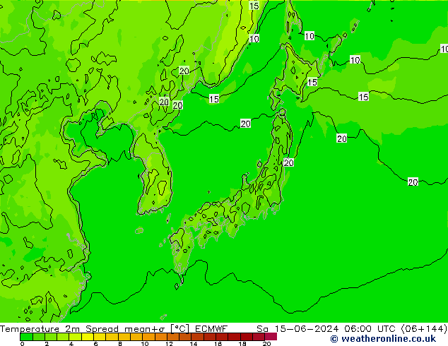 Temperatuurkaart Spread ECMWF za 15.06.2024 06 UTC