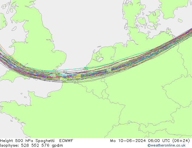 Height 500 гПа Spaghetti ECMWF пн 10.06.2024 06 UTC