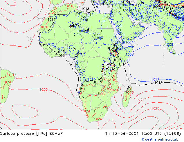 pressão do solo ECMWF Qui 13.06.2024 12 UTC