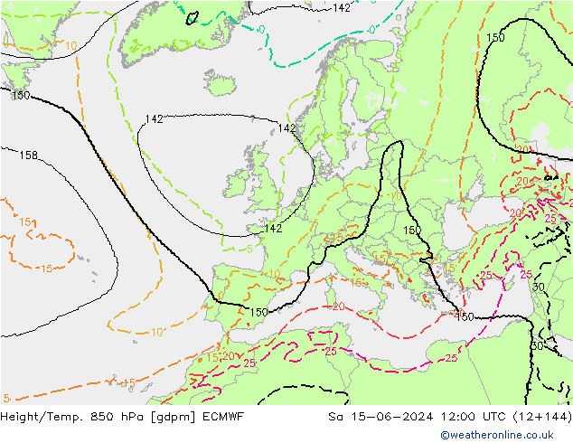 Height/Temp. 850 hPa ECMWF So 15.06.2024 12 UTC