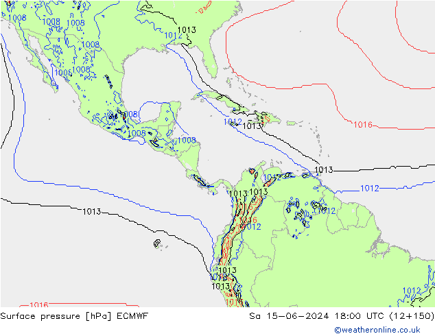 приземное давление ECMWF сб 15.06.2024 18 UTC
