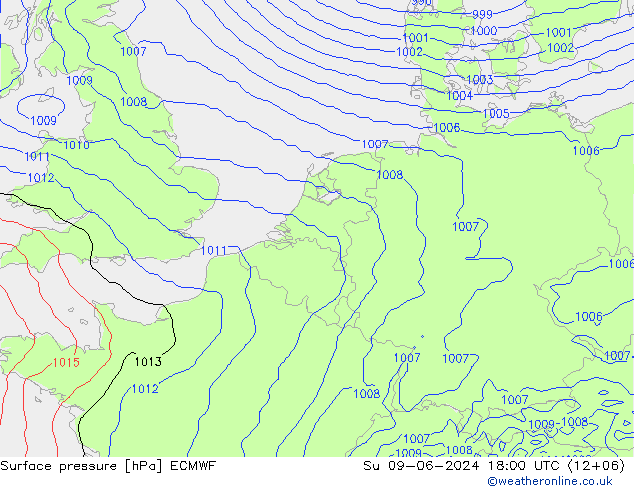 地面气压 ECMWF 星期日 09.06.2024 18 UTC