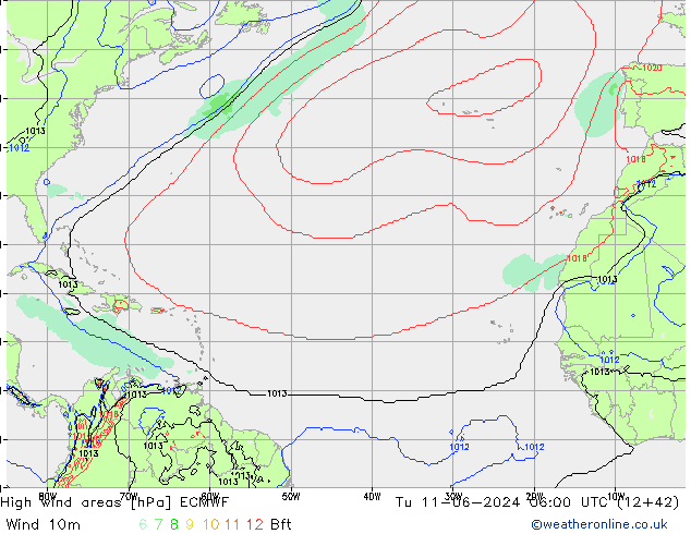 High wind areas ECMWF  11.06.2024 06 UTC