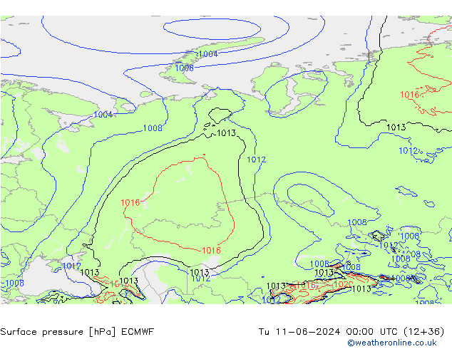 приземное давление ECMWF вт 11.06.2024 00 UTC