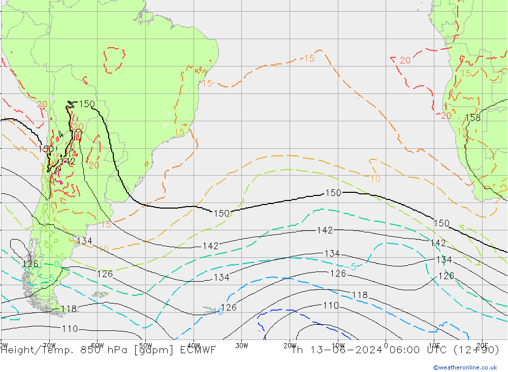 Hoogte/Temp. 850 hPa ECMWF do 13.06.2024 06 UTC