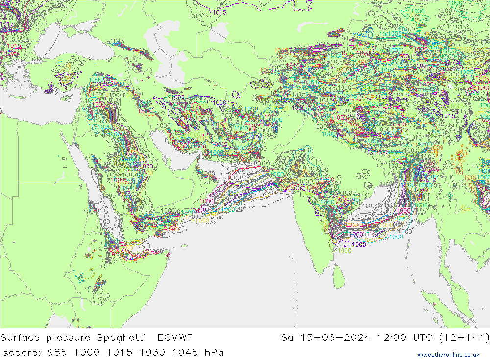 приземное давление Spaghetti ECMWF сб 15.06.2024 12 UTC
