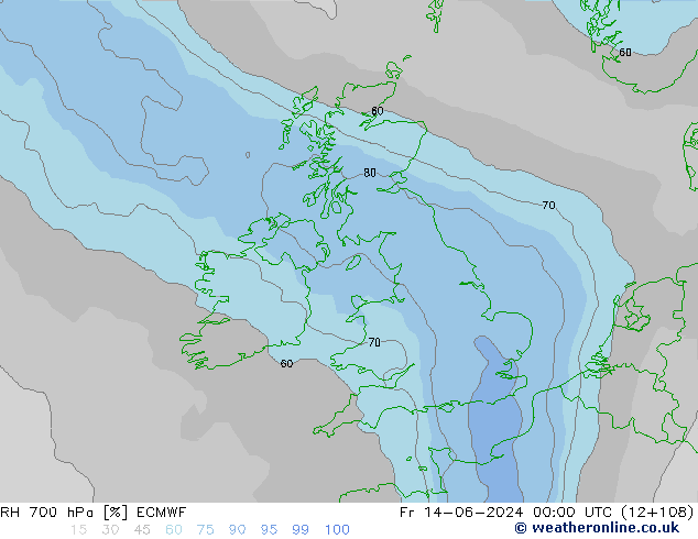 RH 700 hPa ECMWF Fr 14.06.2024 00 UTC