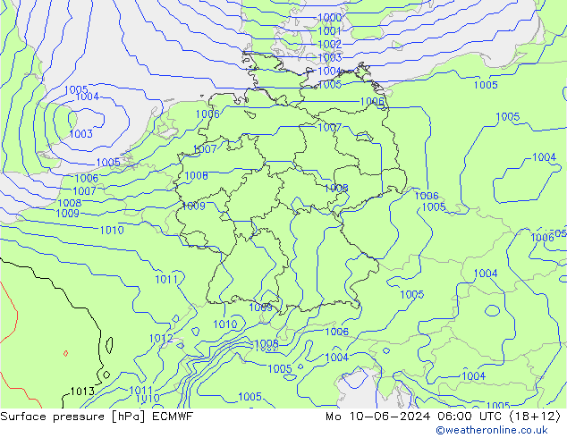 地面气压 ECMWF 星期一 10.06.2024 06 UTC