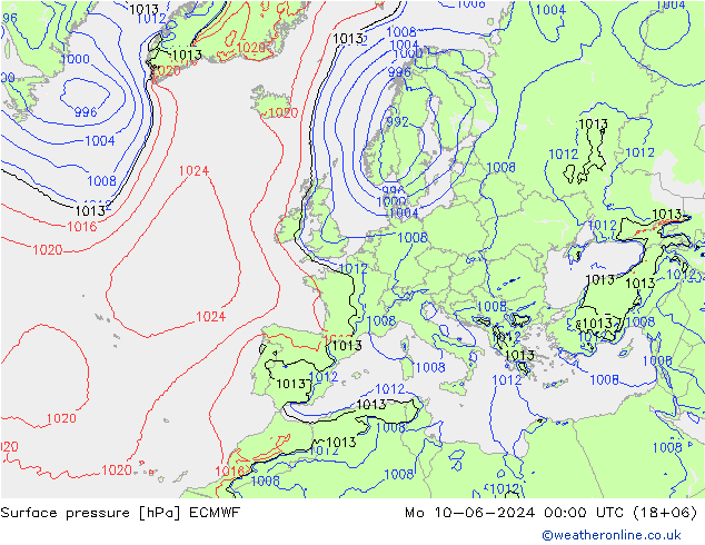 Bodendruck ECMWF Mo 10.06.2024 00 UTC
