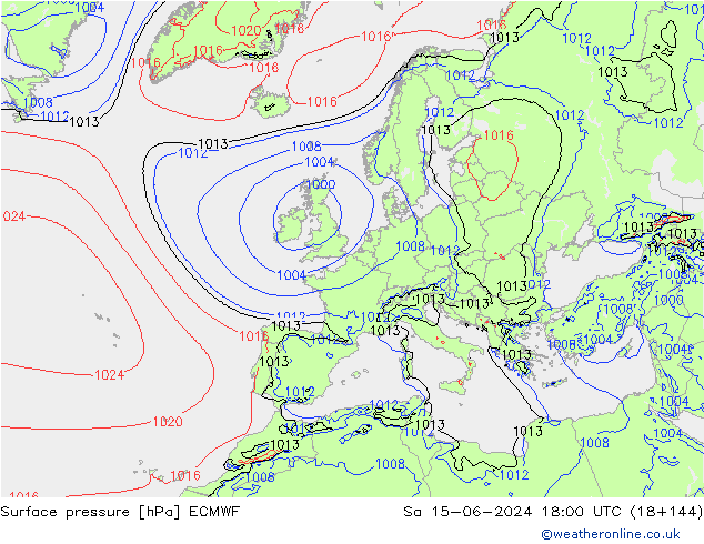 Surface pressure ECMWF Sa 15.06.2024 18 UTC
