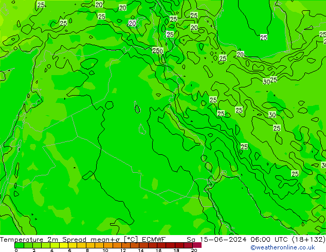 Temperaturkarte Spread ECMWF Sa 15.06.2024 06 UTC