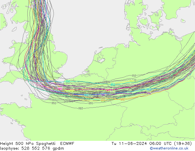 Géop. 500 hPa Spaghetti ECMWF mar 11.06.2024 06 UTC