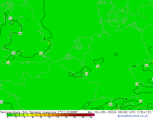 Temperaturkarte Spread ECMWF Mo 10.06.2024 06 UTC