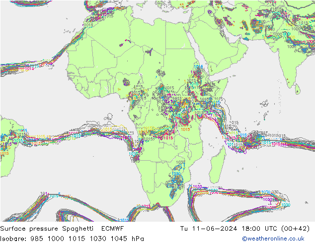 Luchtdruk op zeeniveau Spaghetti ECMWF di 11.06.2024 18 UTC