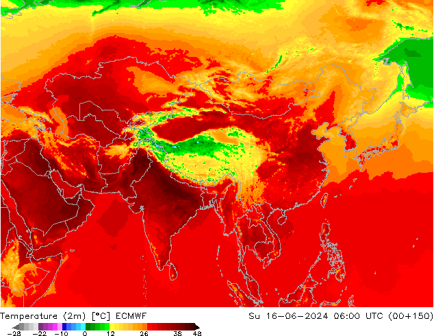 Temperatura (2m) ECMWF Dom 16.06.2024 06 UTC