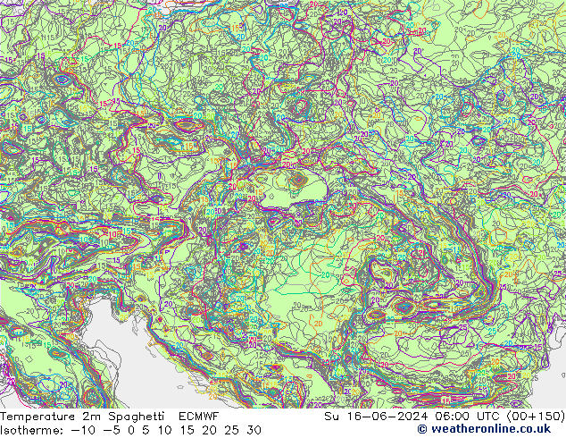 mapa temperatury 2m Spaghetti ECMWF nie. 16.06.2024 06 UTC