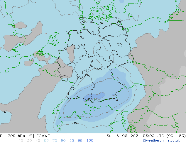Humidité rel. 700 hPa ECMWF dim 16.06.2024 06 UTC