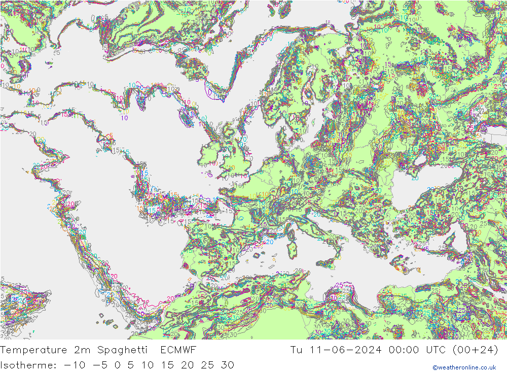 Temperaturkarte Spaghetti ECMWF Di 11.06.2024 00 UTC
