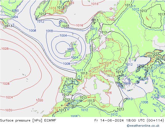 Surface pressure ECMWF Fr 14.06.2024 18 UTC