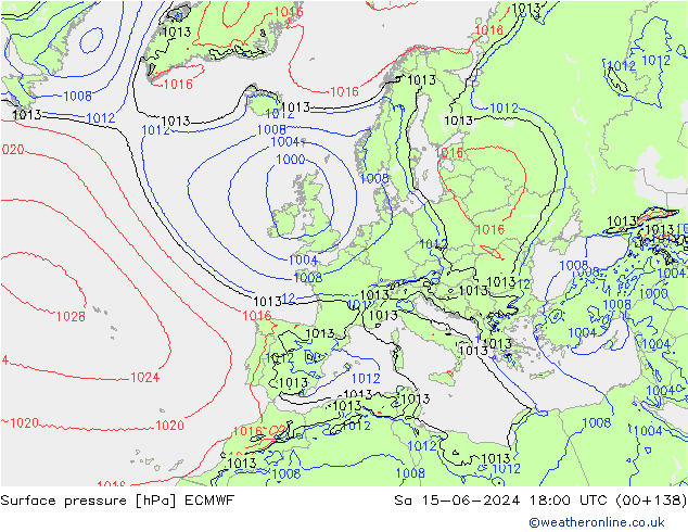 Bodendruck ECMWF Sa 15.06.2024 18 UTC