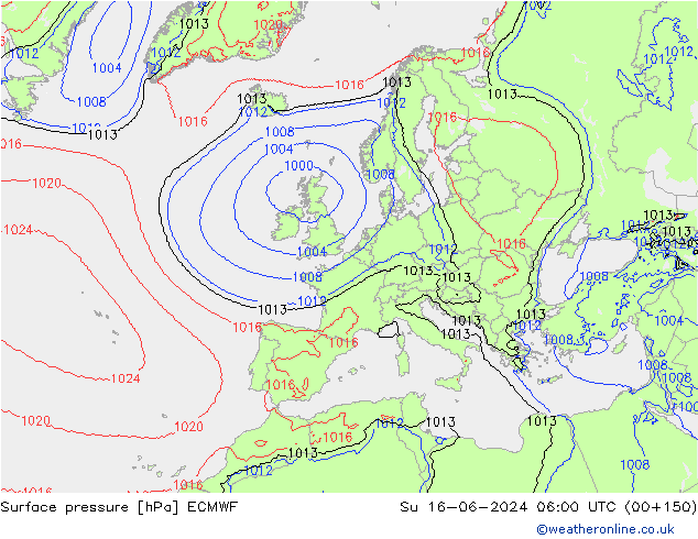 Bodendruck ECMWF So 16.06.2024 06 UTC