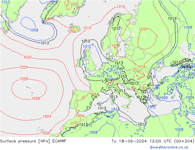 Atmosférický tlak ECMWF Út 18.06.2024 12 UTC