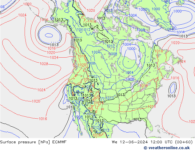 Luchtdruk (Grond) ECMWF wo 12.06.2024 12 UTC