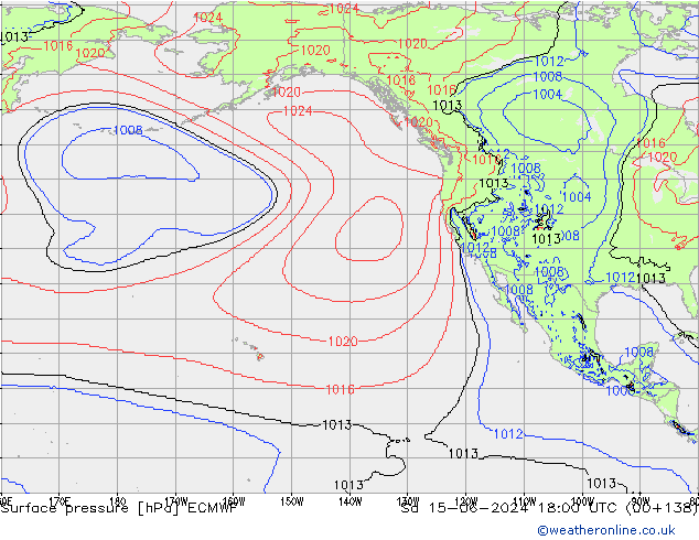 Atmosférický tlak ECMWF So 15.06.2024 18 UTC