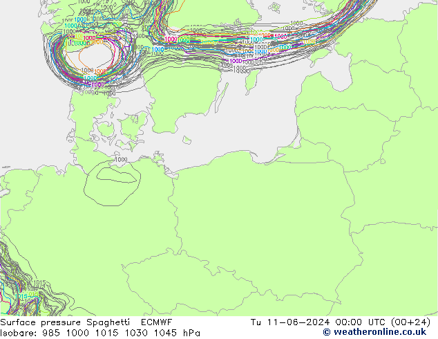 приземное давление Spaghetti ECMWF вт 11.06.2024 00 UTC