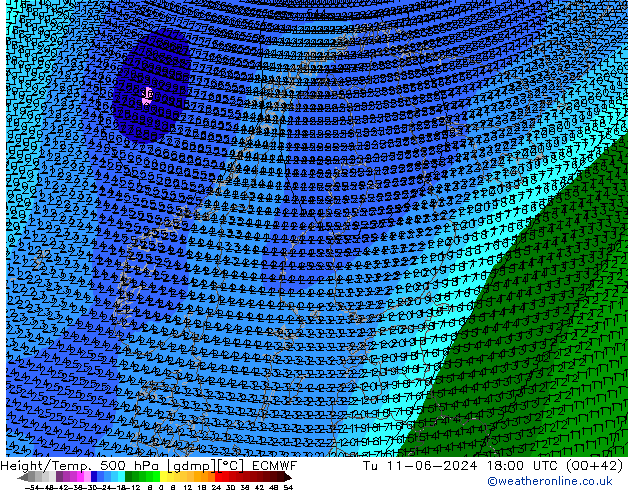 Yükseklik/Sıc. 500 hPa ECMWF Sa 11.06.2024 18 UTC