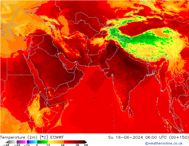 Temperature (2m) ECMWF Su 16.06.2024 06 UTC