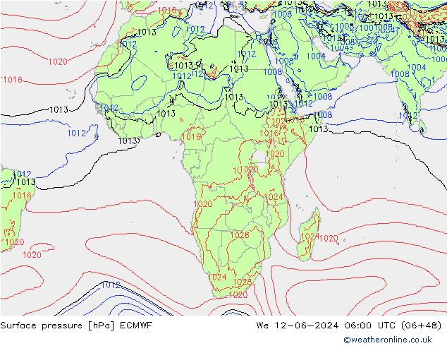 pressão do solo ECMWF Qua 12.06.2024 06 UTC