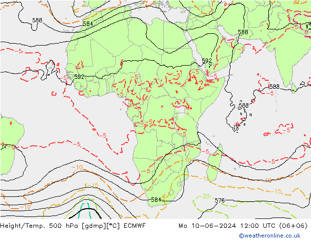 Height/Temp. 500 hPa ECMWF pon. 10.06.2024 12 UTC
