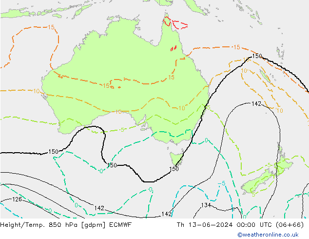 Geop./Temp. 850 hPa ECMWF jue 13.06.2024 00 UTC