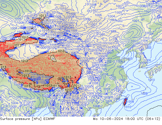 地面气压 ECMWF 星期一 10.06.2024 18 UTC