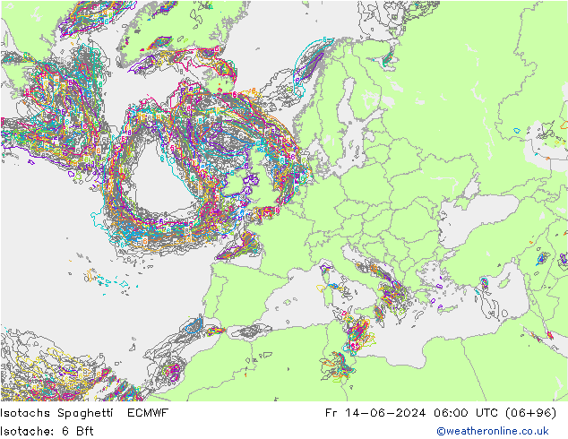 Isotachs Spaghetti ECMWF Fr 14.06.2024 06 UTC