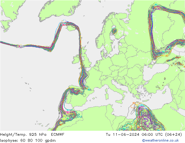 Height/Temp. 925 гПа ECMWF вт 11.06.2024 06 UTC