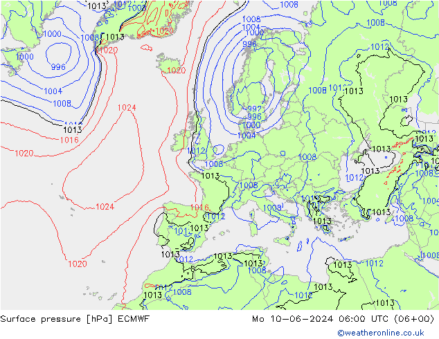 Bodendruck ECMWF Mo 10.06.2024 06 UTC